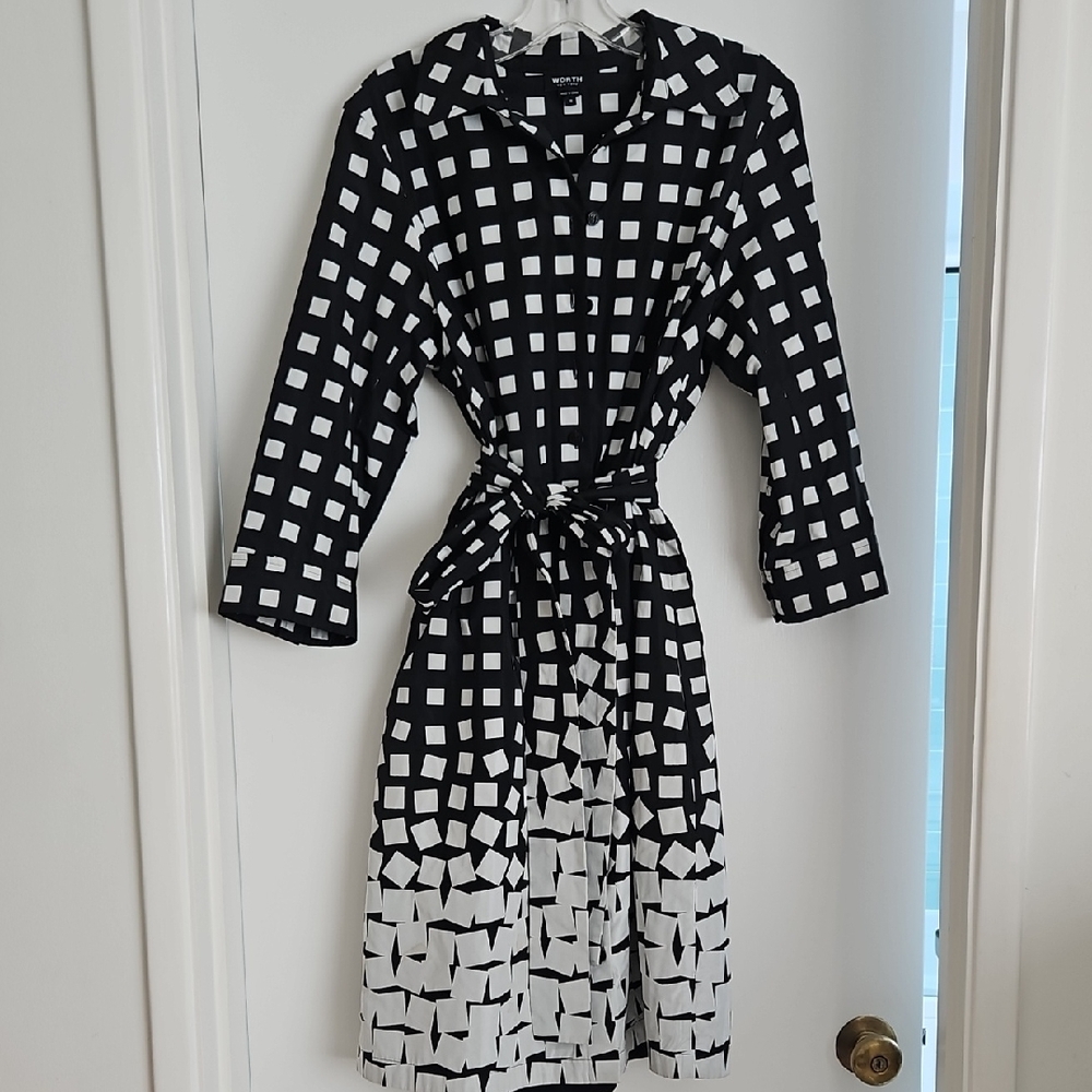 Chic Black and White Checkered Shirt Dress